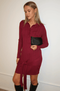 Red Knit Dress Long Sleeve Mini Tie Front Detail