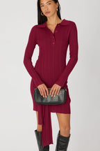 Red Knit Dress Long Sleeve Mini Tie Front Detail