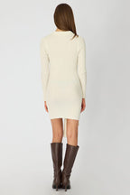 White Knit Dress Long Sleeve Mini Tie Front Detail