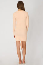 Peach Knit Dress Long Sleeve Mini Tie Front Detail