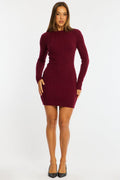 Red Knit Dress Long Sleeve Cable Mini