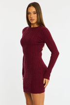 Red Knit Dress Long Sleeve Cable Mini