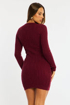 Red Knit Dress Long Sleeve Cable Mini
