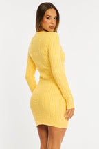 Yellow Knit Dress Long Sleeve Cable Mini