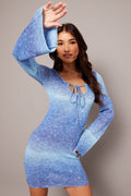 Blue Knit Dress Long Sleeve Mini