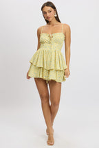 Yellow Ditsy Ruffle Playsuit Sleeveless Frilled