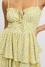 Yellow Ditsy Ruffle Playsuit Sleeveless Frilled