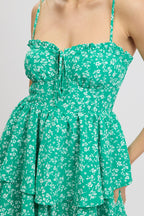 Green Ditsy Ruffle Playsuit Sleeveless Frilled