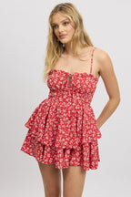 Red Ditsy Ruffle Playsuit Sleeveless Frilled