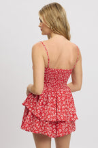 Red Ditsy Ruffle Playsuit Sleeveless Frilled