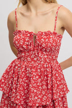Red Ditsy Ruffle Playsuit Sleeveless Frilled