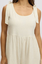 Beige Playsuit Sleeveless Tie Shoulder Linen Blend