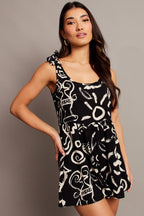 Black Abstract Playsuit Sleeveless Tie Shoulder