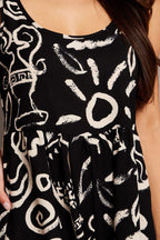 Black Abstract Playsuit Sleeveless Tie Shoulder
