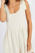 Beige Playsuit Sleeveless Shoulder Tie