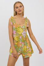 Green Abstract Playsuit Sleeveless Tie Shoulder