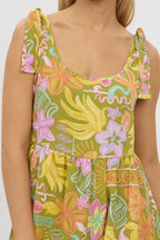 Green Abstract Playsuit Sleeveless Tie Shoulder