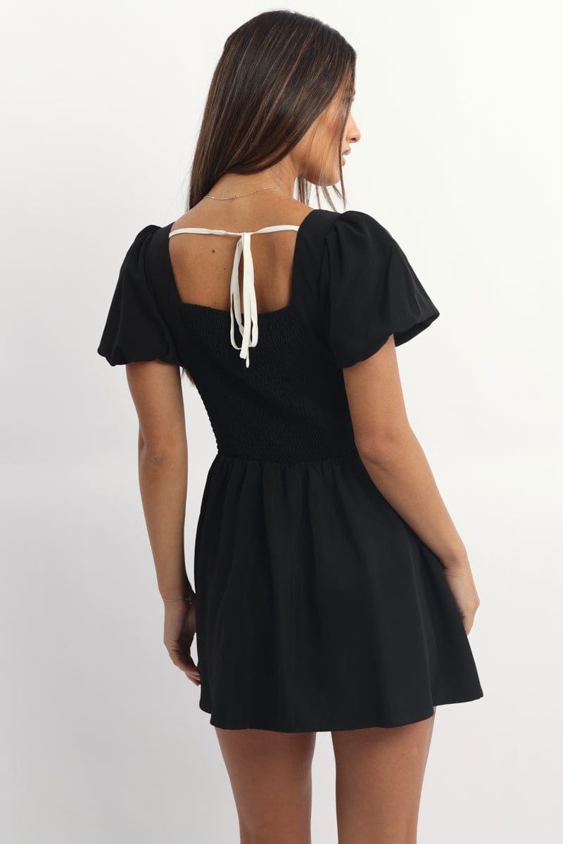 Black Ruffle Playsuit Short Sleeve Front Tie