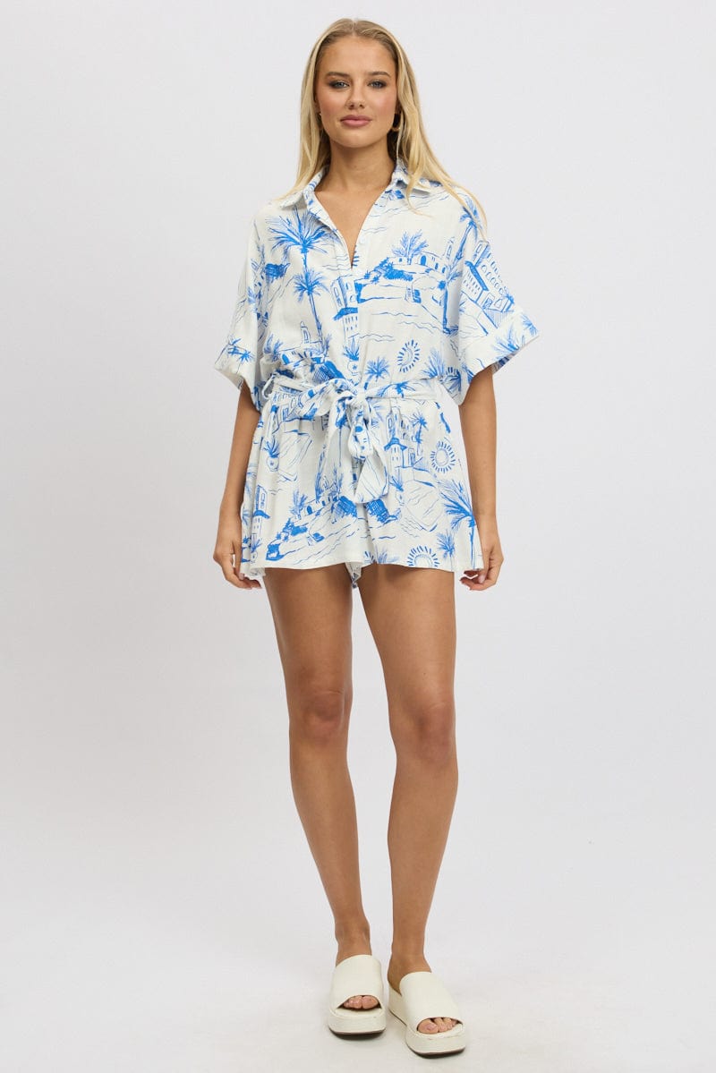 Blue Abstract Oversized Playsuit