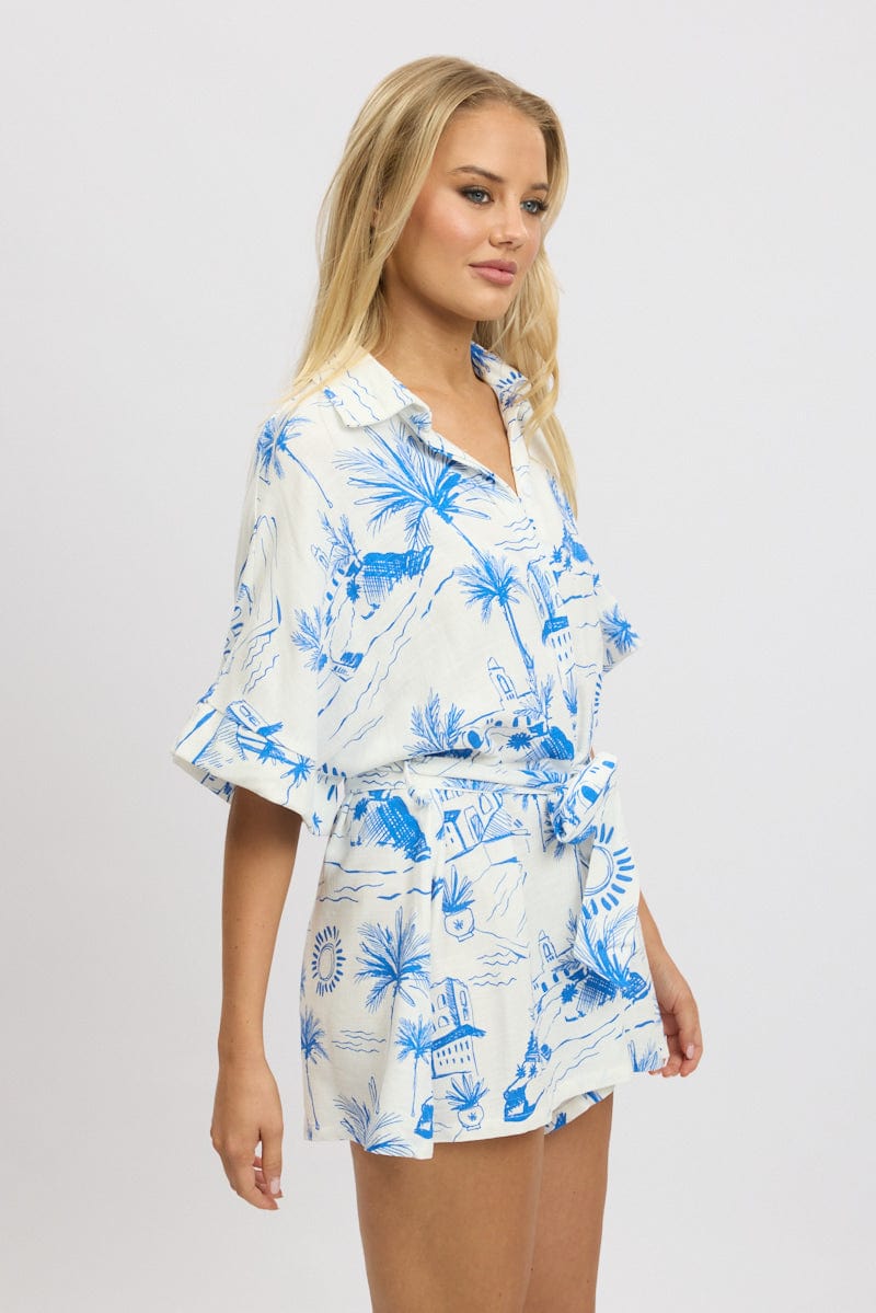 Blue Abstract Oversized Playsuit
