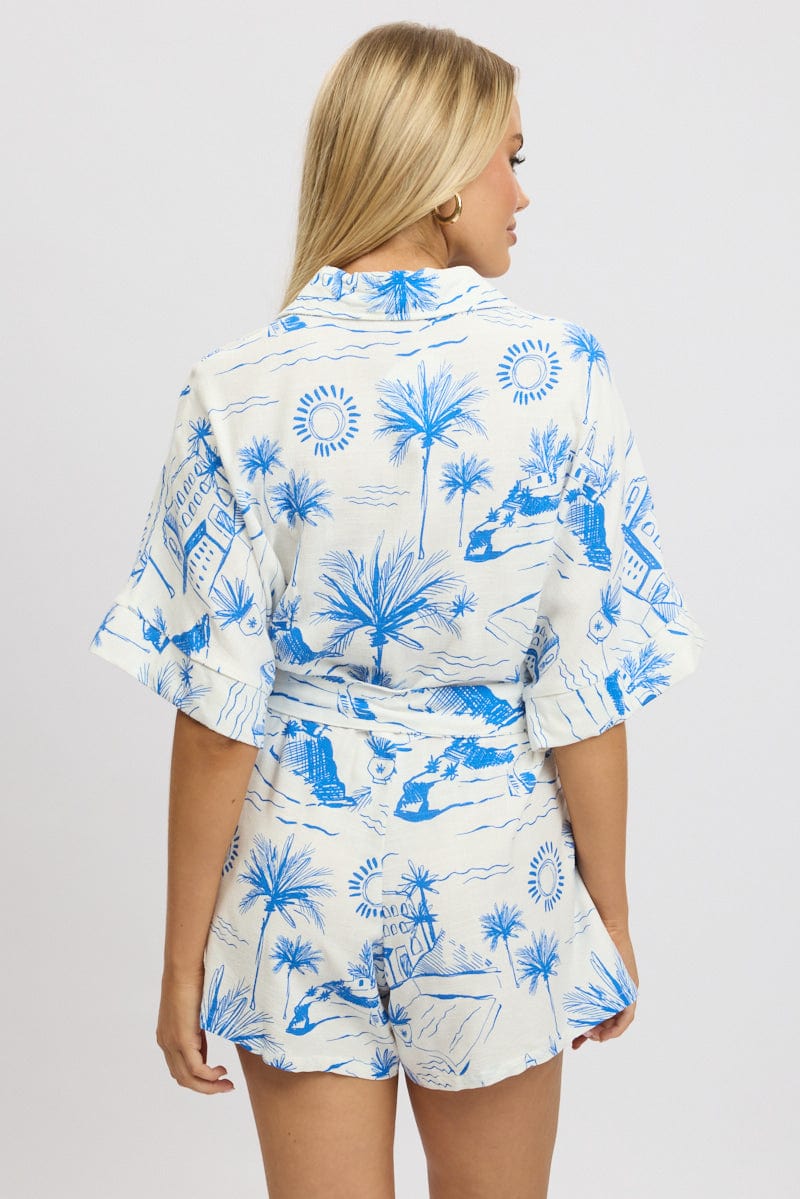 Blue Abstract Oversized Playsuit