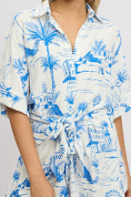 Blue Abstract Oversized Playsuit