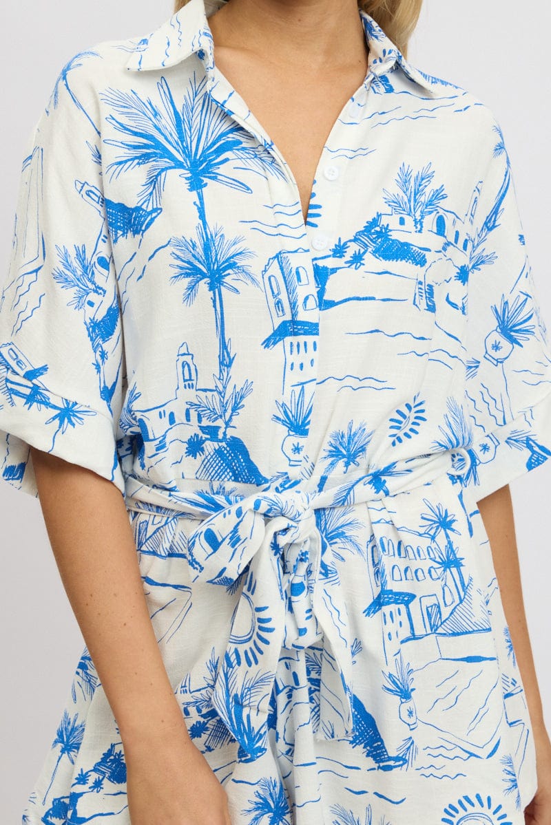 Blue Abstract Oversized Playsuit