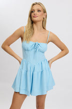 Blue Playsuit Gathered Bust Mini