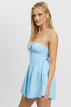 Blue Playsuit Gathered Bust Mini