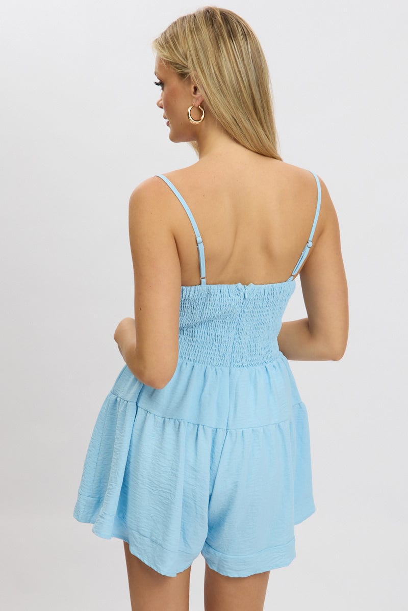 Blue Playsuit Gathered Bust Mini