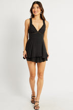 Black Ruffle Playsuit V-Neck