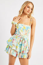 Multi Abstract Fit And Flare Playsuit Square Neck