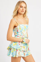 Multi Abstract Fit And Flare Playsuit Square Neck