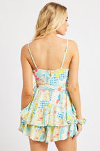 Multi Abstract Fit And Flare Playsuit Square Neck