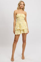 Yellow Floral Strapless Playsuit Ruffled