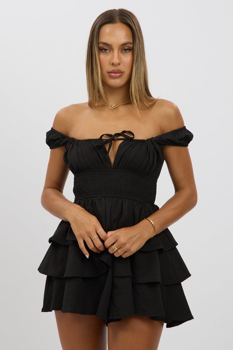 Black Playsuit Layered Shorts