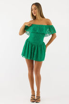 Green Off Shoulder Playsuit Lace