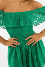 Green Off Shoulder Playsuit Lace
