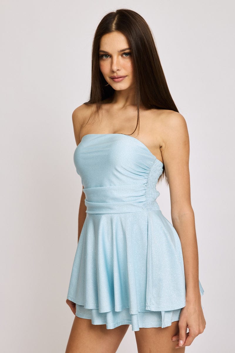 Blue Playsuit Strapless