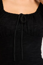 Black Playsuit Puff Sleeve Lace Fabric