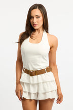 White Frilled Playsuit Halter Neck
