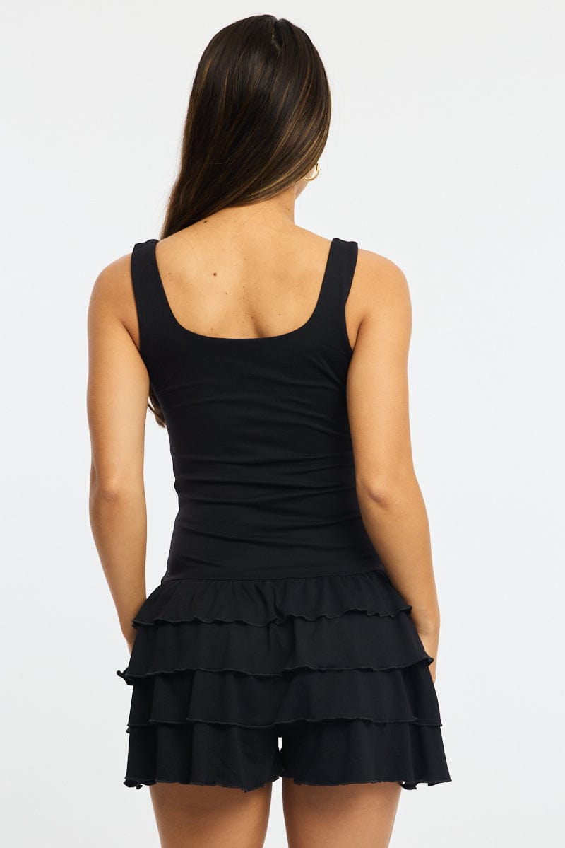 Black Playsuit Frilled Supersoft