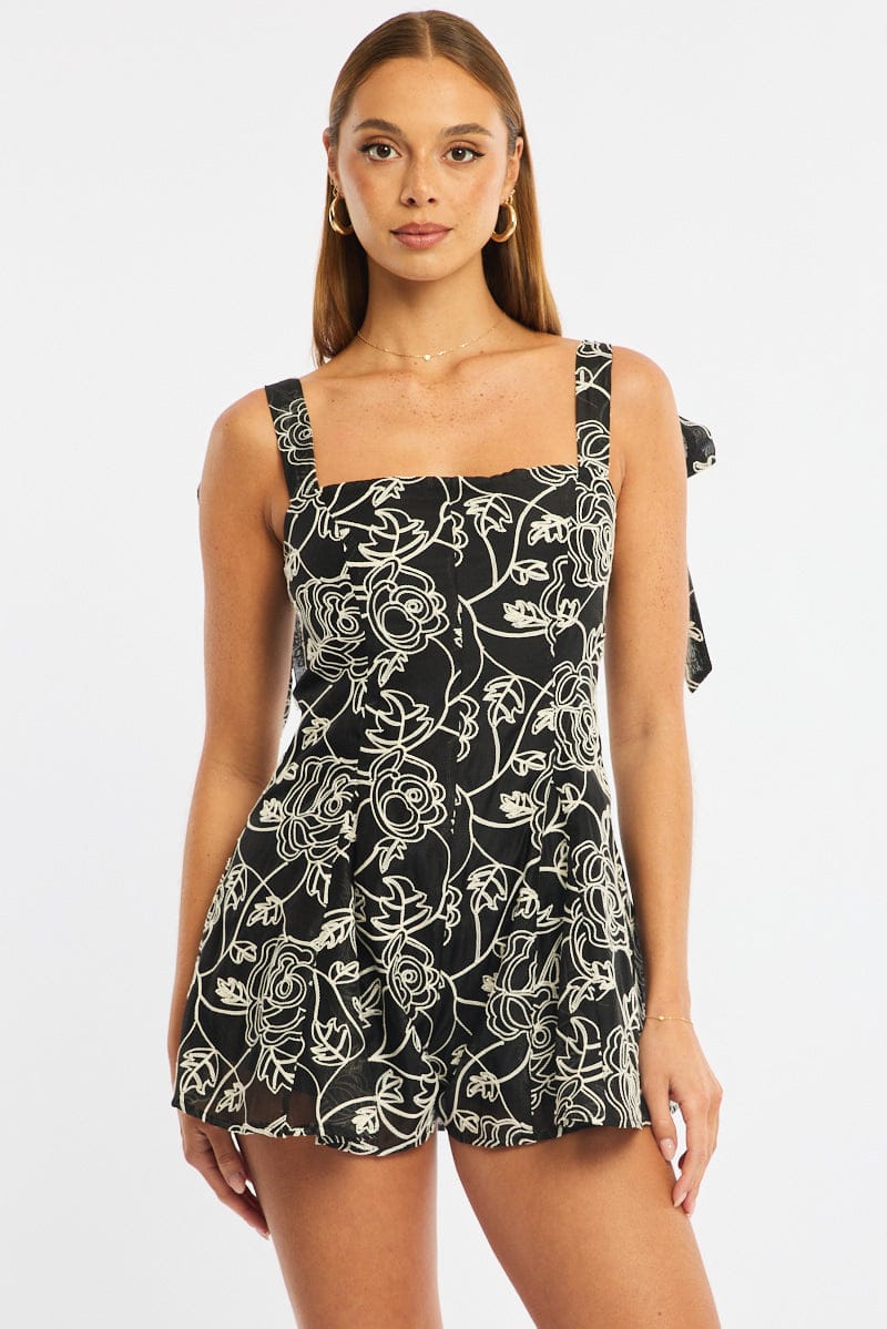Black Playsuit Textured Fabric