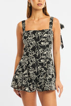 Black Playsuit Textured Fabric