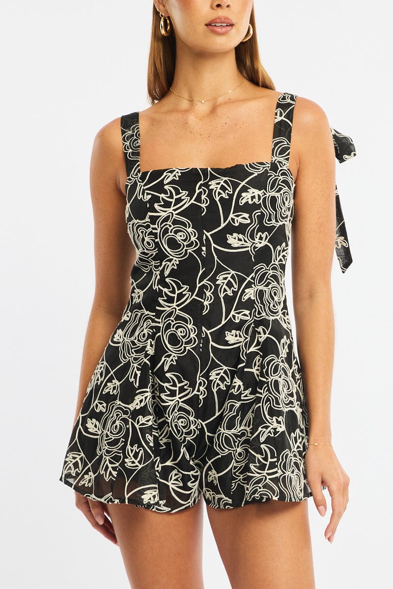 Black Playsuit Textured Fabric