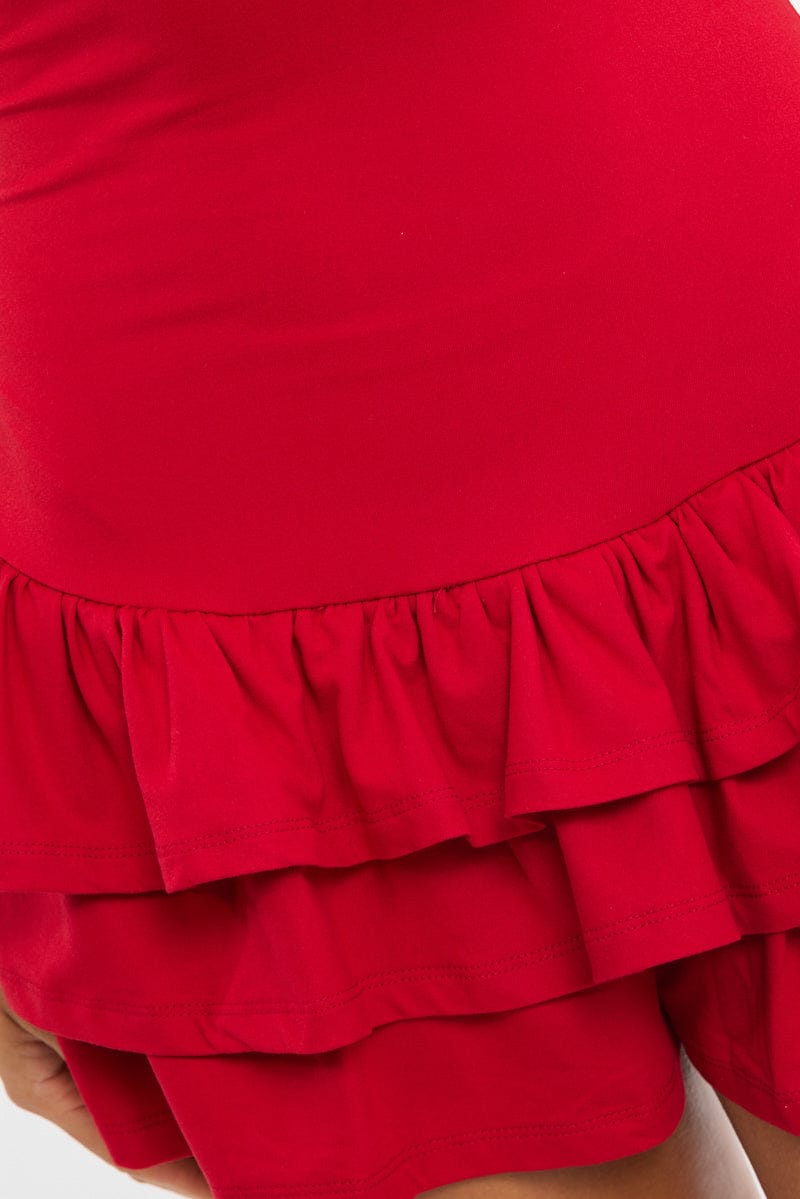 Red Playsuit Frilled Hem