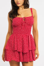 Red Ditsy Ruffled Playsuit