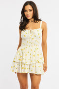 Yellow Ditsy Ruffle Playsuit Strappy