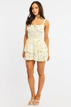 Yellow Ditsy Ruffle Playsuit Strappy