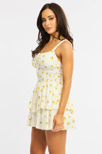 Yellow Ditsy Ruffle Playsuit Strappy